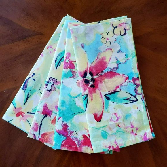 Avon Home Dinner Napkins, Set of 4, Yellow Orange Flowers Floral Cotton, NEW - Picture 1 of 6